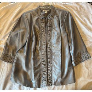 Dress Barn Dressy Silver 3/4 Sleeve Ruffled Jacket - Size 14/16 Woman